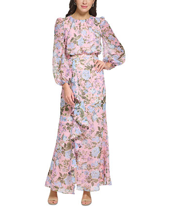 Women's Floral-Print Chiffon Cascade Maxi Dress Eliza J