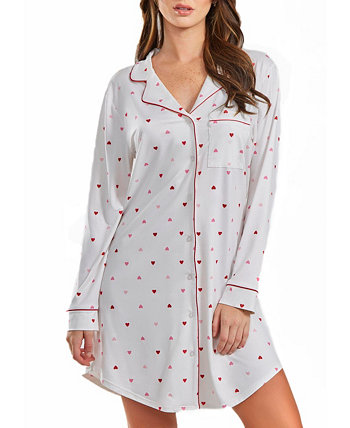 Женская рубашка для сна на пуговицах с сердечком Kyley и контрастной красной отделкой ICollection