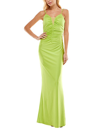 Juniors' Ruched Satin Gown JUMP