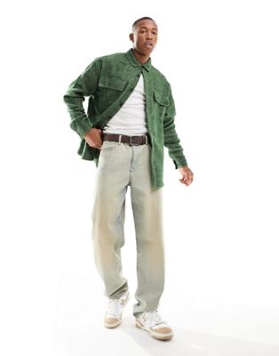 Темно-зеленая шерстяная рубашка оверсайз с узором «елочка» в стиле 90-х годов ASOS DESIGN ASOS DESIGN
