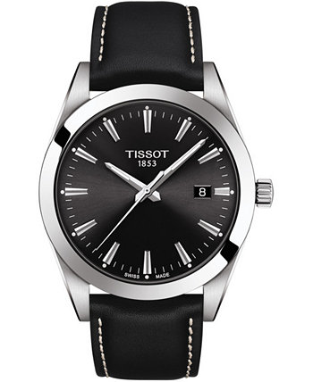 Мужские швейцарские часы T-Classic Gentleman с черным кожаным ремешком 40мм Tissot