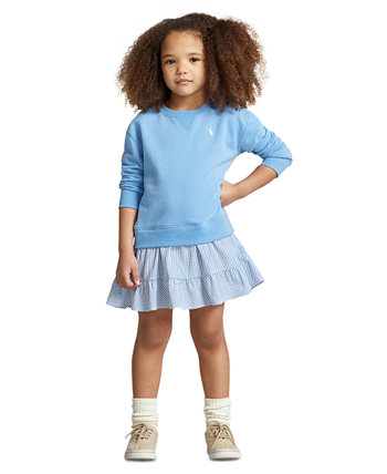 Платье-толстовка с длинными рукавами из флиса и сирсакера для малышей и маленьких девочек Ralph Lauren