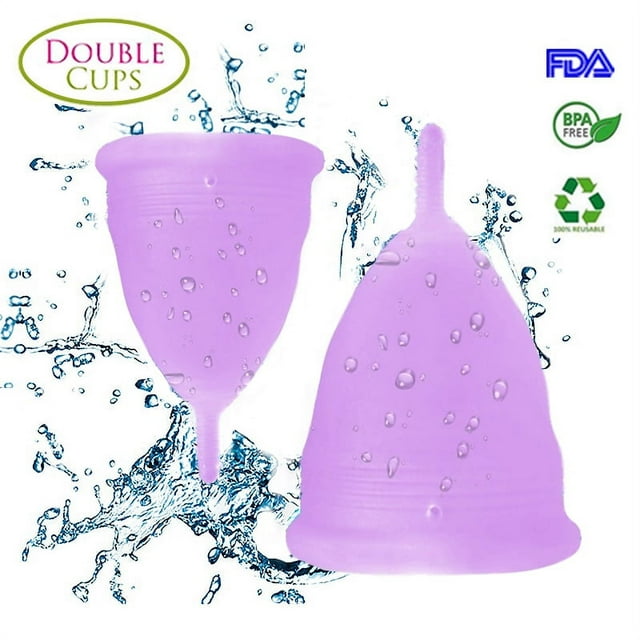 AUCHEN Menstrual Cups, Reusable Period Cup for Beginners | Tampons & Pads Alternative, FDA Approved Silicone Menstrual Cup Set, Superior to the Diva Cup | Double Cups (Regular and Heavy Flow) - Purple Auchen