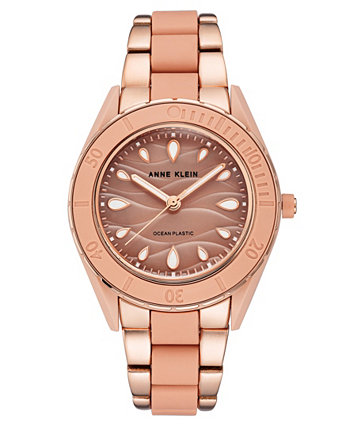 Женские часы с пластиковым браслетом цвета розового золота и светло-розового цвета Solar Ocean Work, 38,5 мм Anne Klein
