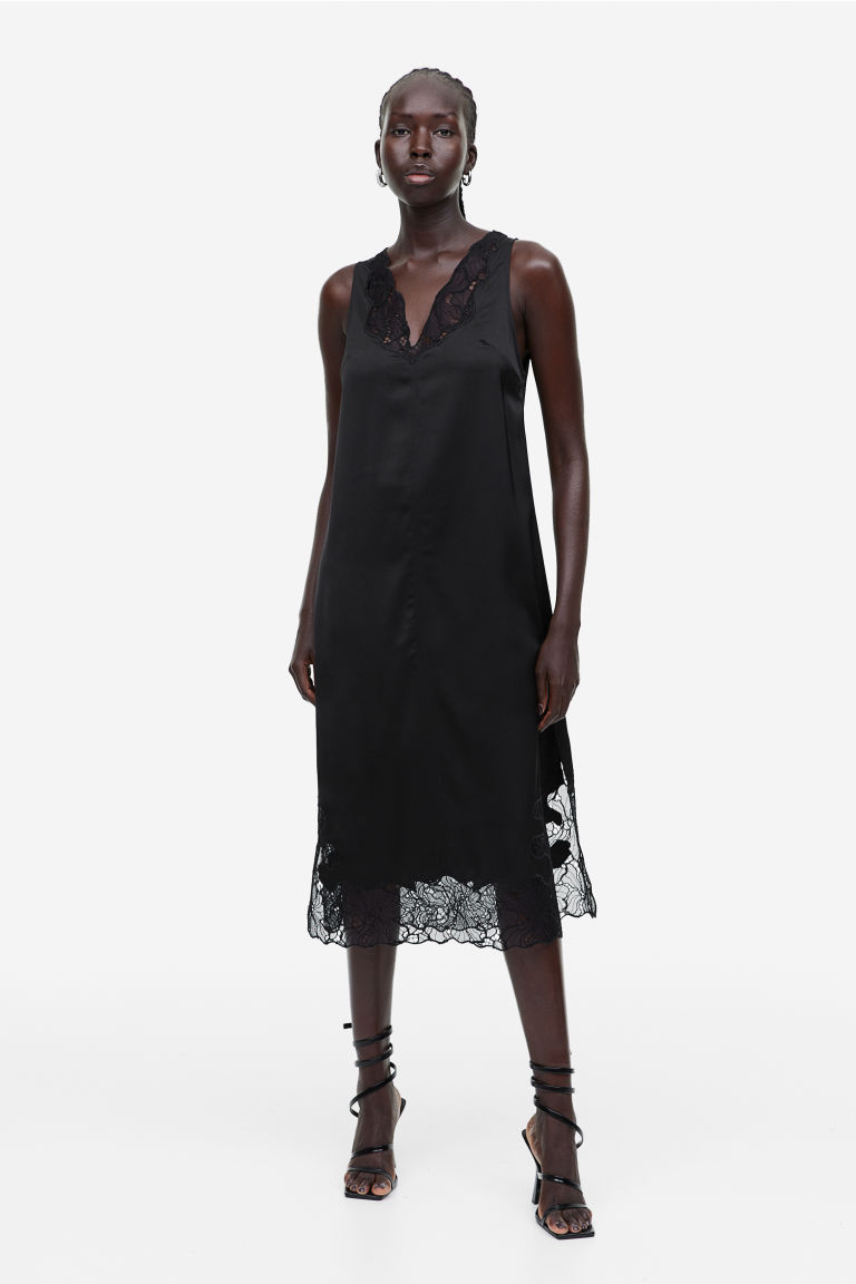 Атласное платье с кружевными вставками H&M