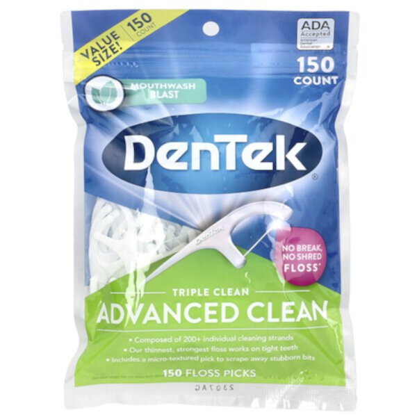 Зубные нити Advanced Clean с освежающим вкусом ополаскивателя, 150 шт. DenTek