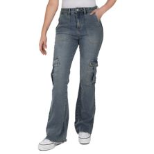 Juniors' Indigo Rein High Rise Cargo Flare Jeans Indigo Rein