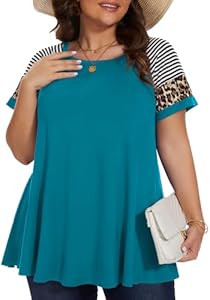 LARACE Women's Plus Size Tops Summer Basic Tunic Short Sleeve Casual Round Neck T Shirt Larace