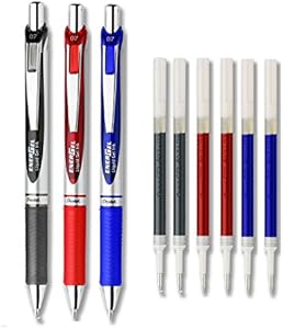 Pentel EnerGel Deluxe RTX Retractable Liquid Gel Ink Pens Pack of 3 with 4 Refills (Assorted - 0.7mm) Pentel