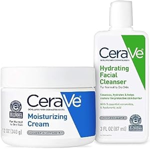 CeraVe Moisturizing Cream and Hydrating Face Wash Trial Combo | 12oz Cream + 3oz Travel Size Cleanser CeraVe