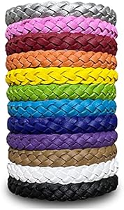 12 Pack Mosquito Repellent Bracelets, Solid Color Individually Wrapped Leather Insect & Bug Repellent Wrist Bands for Kids & Adults Outdoor Camping Fishing Traveling BuggyBands