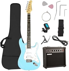 Soulmate Electric Guitar Beginner Kit Solid Body 39 Inch Full Size HSS Pick Up Right Handed Electric Guitar for Starter, with Amplifier, Bag, Digital Tuner, Capo, Strap, String,Cable, Picks, Black Soulmate