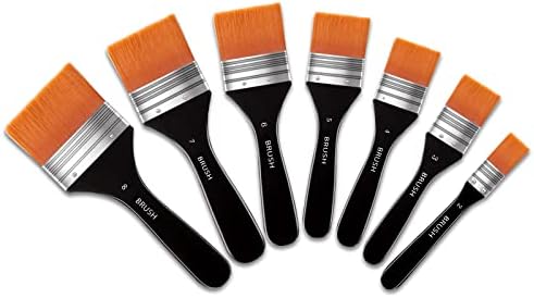 Zubebe Set of 7 Wide Flat Paint Brushes Set Artist Varnish Brush Assorted Size Nylon Chip Brushes for Acrylic Painting, Applying Gesso, Oil Paint, Watercolor Zubebe