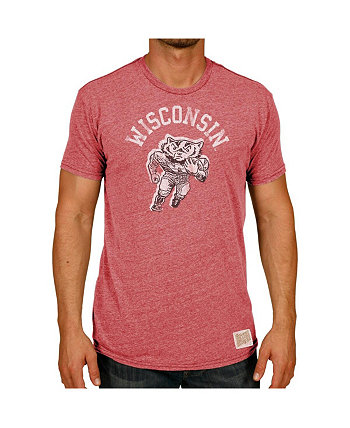 Men's Heather Red Wisconsin Badgers Vintage-Like Football Bucky Tri-Blend T-shirt Original Retro Brand