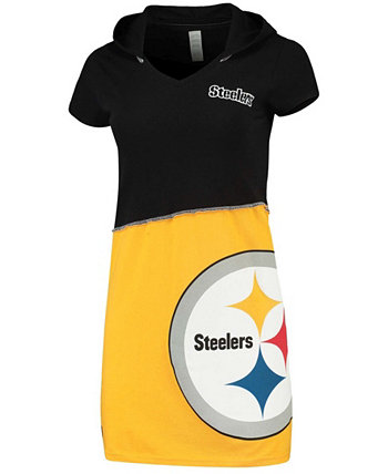 Женское черное, золотистое мини-платье с капюшоном Pittsburgh Steelers Refried Apparel