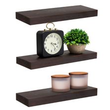Set of 3 Dark Brown Wooden Floating Shelf for Nursery, Office, Bedrooms, Space Saving (15.7 x 5.5 x 1.5 In) Farmlyn Creek