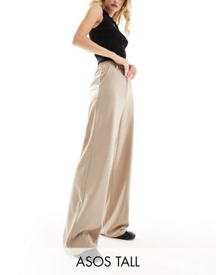 Серо-коричневые широкие брюки в тонкую полоску ASOS DESIGN Tall ASOS Tall