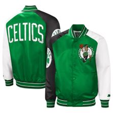 Мужская стартовая куртка Kelly Green/Black Boston Celtics Reliever Varsity Satin Raglan Full-Snap Jacket Starter
