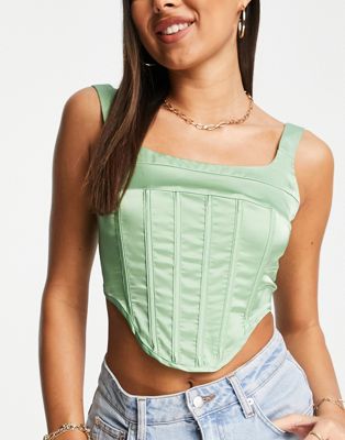 Femme Luxe corset style top in satin sage Femme Luxe