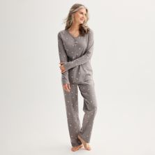 Women's Croft & Barrow® Long Sleeve Henley & Pajama Pants Sleep Set Croft & Barrow