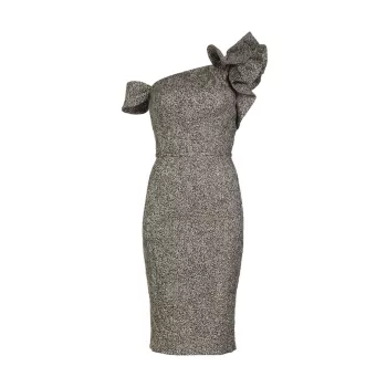 Жаккардовое платье-футляр металлизированного цвета на одно плечо Teri Jon