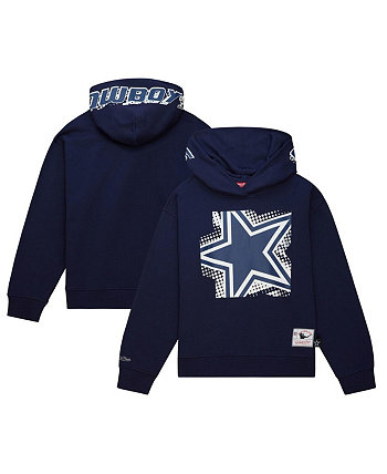 Женский темно-синий пуловер с капюшоном Dallas Cowboys Gridiron Classics Big Face 7.0 Mitchell & Ness