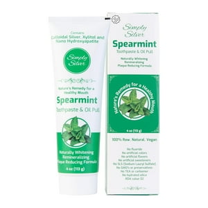 Simply Silver Whitening Toothpaste Spearmint - Natural Nano Hydroxyapatite & Colloidal Silver Natural Toothpaste & Oil Pull, Remineralizing & Plaque Reducing, SLS Free, Fluoride Free, Vegan - 4 oz Simply Silver Mouthwash