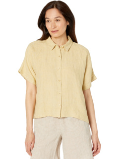 Рубашка с коротким рукавом с классическим воротником из выстиранного органического льна Delave Eileen Fisher