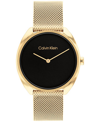 Женские золотые часы с сетчатым браслетом из нержавеющей стали 34 мм Calvin Klein