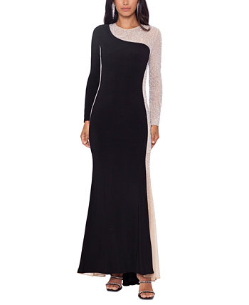 Женское двухцветное трикотажное платье с длинными рукавами XSCAPE
