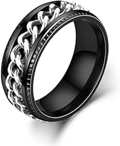 COLORFUL BLING Black Silver 8mm Spinner Ring Stainless Steel Fidget Rings Anti Anxiety for Men Women Cool Grooved Anxiety Stress Roller Rings Cool Jewelry Colorful Bling