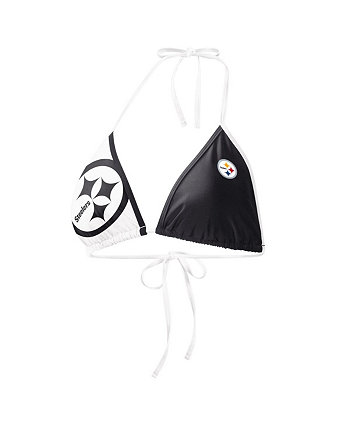 Женский черный и белый бикини-топ Pittsburgh Steelers Play Action G-III