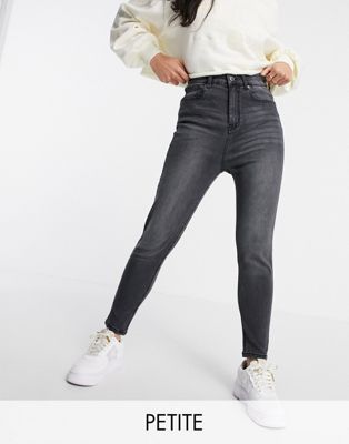 DTT Petite Ellie high rise skinny jeans in washed black  Don't Think Twice Petite