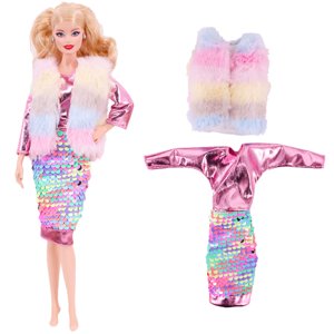 Barbies Doll Clothes 2PcsPlush Coat Jacket+ Dress Skirt/ Pants Clothing For Barbie Doll Clothes Doll Accessories Girl`s Toy Visit the Barbie Store