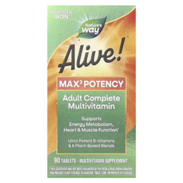 Живой! Мультивитамины Max3 Potency, без добавления железа, 90 таблеток Nature's Way
