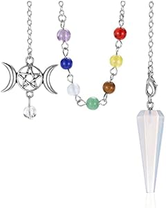 CrystaTears Synthetic Opal Healing Crystal Pendulum for Divination Natural Hexagonal Chakra Quartz Crystal Point Stone Dowsing Pendulum for Wicca Witchcraft Reiki Healing Meditation Scrying CrystalTears