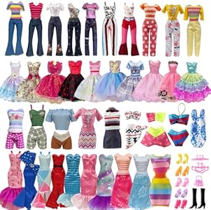 29 Pieces Doll Clothes and Accessories for 11.5 Inch Girl Dolls Outfit Including 5 Tops, 5 Pants, 3 Dresses, 2 Fashionable Dresses, 2 Swimwear, 6 Pairs of Shoes, 1 Bag, 5 Hangers Babeilei