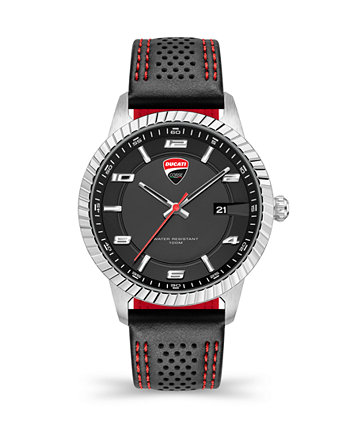Men's Podio Collection Timepiece Black Genuine Leather Strap Watch, 44mm Ducati Corse