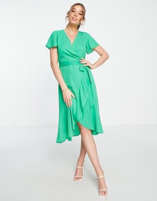 Ярко-зеленое платье миди с запахом Style Cheat Style Cheat