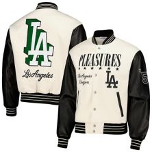 Men's PLEASURES White Los Angeles Dodgers Full-Snap Varsity Jacket PLEASURES
