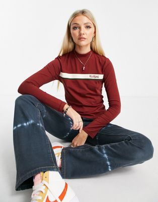 Kickers high neck fitted long sleeve top with logo stripe Kickers