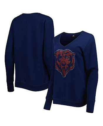 Женская темно-синяя толстовка с капюшоном Chicago Bears с глубоким v-образным вырезом Cuce