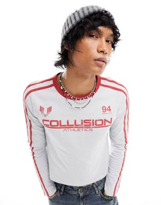 Серая приталенная футбольная спортивная футболка с длинными рукавами и логотипом COLLUSION Collusion