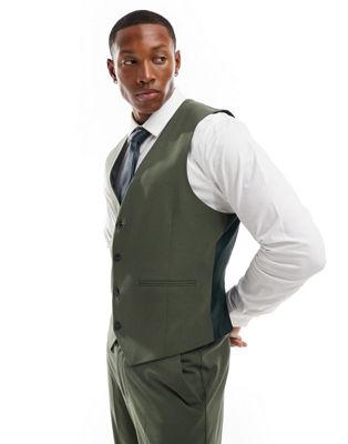 ASOS DESIGN slim suit vest in dark green ASOS DESIGN