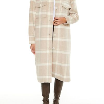 Plaid Drop-Sleeve Trench Coat Forever21