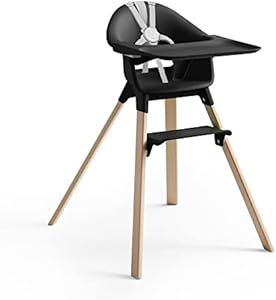 Stokke Clikk High Chair, Black Natural - All-in-One High Chair with Tray + Harness - Light, Durable & Travel Friendly - Ergonomic with Adjustable Features - Best for 6-36 Months or Up to 33 lbs Stokke