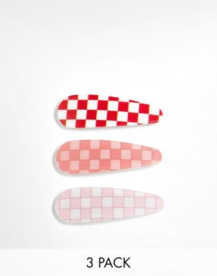 DesignB London pack of 3 printed hair clips in pink and red DesignB London