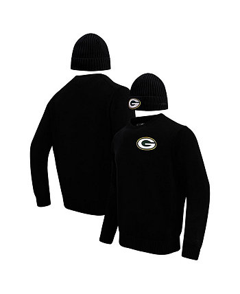 Мужской черный пуловер с круглым вырезом Green Bay Packers и вязаная шляпа с манжетами, подарочный набор Pro Standard