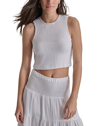 Women's Cropped Smocked Cotton Tank Top DKNY