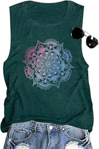 Lotus Flower Shirts for Women Vintage Mandala Graphic Print Boho T Shirt Summer Casual Short Sleeve Yoga Meditation Tee Tops Dapiaoliang